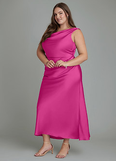Azazie Kieryn Robes de demoiselle d'honneur Robe Sirène en Satin extensible Plissé Fuchsia image9