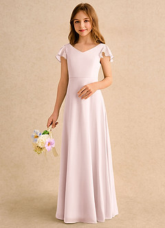 Azazie Nari Girls Formal Flower Girl Klänningar Klänning A-Line i Chiffong med ärmar image4