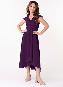 Azazie Posie Junior A-Linie Gestreift Chiffon Kleid Traube image4