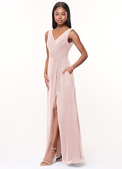 Azazie Karina Brautjungfernkleider A-Linie Plissee Chiffon Kleid Zartrosa image3