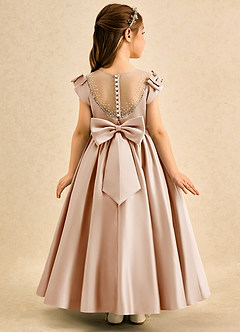 Azazie Toffee Abiti da Ragazza di Fiori Abito Principessa in Raso Opaco Fiocco Rosa Inglese image1