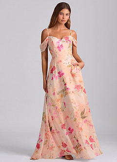 Azazie Marley 신부 들러리 드레스 A라인 오프 더 숄더 쉬폰 바닥 길이 드레스 image4