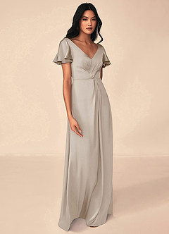 Azazie Soren Bridesmaid Dresses Frost A-Line Pleated Stretch Satin Dress image4
