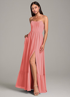 Azazie Kailee Robes de demoiselle d'honneur Robe Trapèze en Mousseline de soie avec poches Corail image4