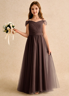 Azazie Yuna Girls Formal Abiti da Ragazza di Fiori Abito A-Line in Tulle Spalle Scoperte Ganache image3
