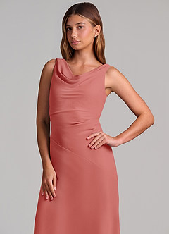 Azazie Nerine Brautjungfernkleider A-Linie Plissee Chiffon Kleid Antike Rose image6