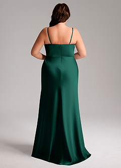 Azazie Lidia Bridesmaid Dresses Emerald Mermaid Side Slit Stretch Satin Dress image2
