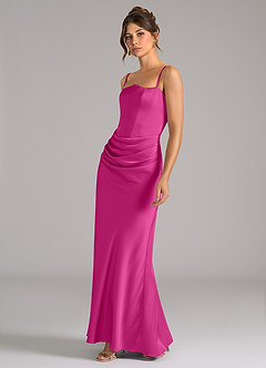 Azazie Debby Robes de demoiselle d'honneur Robe Sirène Convertible en Satin extensible Sans bretelle Fuchsia image6