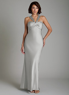 Azazie Zaria Bridesmaid Dresses Silver Mermaid Sweetheart Neckline Stretch Satin Dress image1
