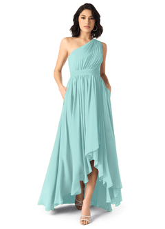 Azazie Mathilda Jurken voor bruidsmeisjes Jurk van Chiffon met A-Lijn One-Shoulder Aqua image1