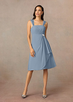Azazie Olivia Mother of the Bride Dresses Dusty Blue A-Line Square Neckline Pleated Chiffon Dress image3