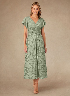 Azazie Vera Mother of the Bride Dresses Agave A-Line Pleated Floral Burnout Dress image1