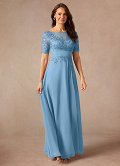 Azazie Raissa Mother of the Bride Dresses Steel Blue A-Line Lace Chiffon Dress image6