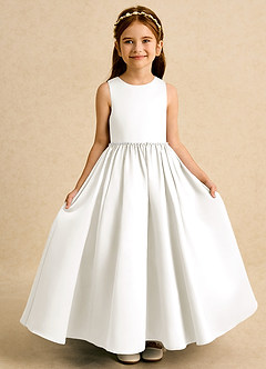 Azazie Daisies Flower Girl Dresses Ivory Ball-Gown Bow Matte Satin Dress image5