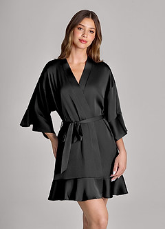 front Matching Color Personalized Embroidered Name 2-Piece Ruffle Satin Robe and Slip Set