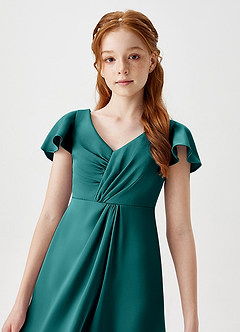 Azazie Soren Junior Peacock A-Line Ruched Stretch Satin Dress image3
