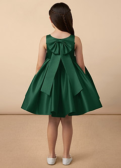 Azazie Bo Peep Flower Girl Dresses Dark Green A-Line Bow Matte Satin Dress image4