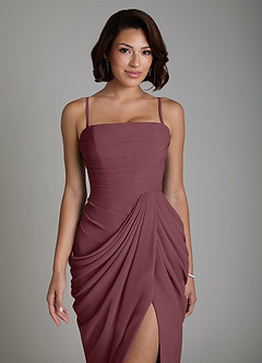 Azazie Nyra Bridesmaid Dresses Sangria Sheath Corset Chiffon Dress image3