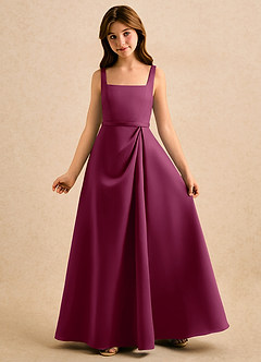 Azazie Emiko Girls Formal Blumenmädchenkleider A-Linie Plissee Matte Satin Kleid Maulbeerrot image4