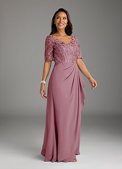 Azazie Amedeus Mother of the Bride Dresses Vintage Mauve A-Line V-Neck Lace Chiffon Dress image3