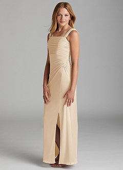 Azazie Jesaphine Junior Champagne Sheath Pleated Mesh Dress image5