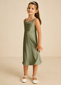 Azazie Zuzu Flower Girl Dresses Pistachio A-Line Spaghetti Strap Stretch Satin Dress image4