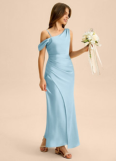 Azazie Madelyn Junior Abito Tubino in Raso Elasticizzato a Spalla Scoperta Azzurro image6