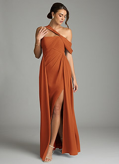 Azazie Kassandra 신부 들러리 드레스 A라인 오프 더 숄더 쉬폰 바닥 길이 드레스 image3