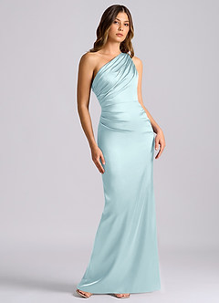 Azazie Akilah Bridesmaid Dresses Cloud Blue Mermaid One Shoulder Stretch Satin Dress image1