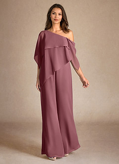 Azazie Halima Mother of the Bride Dresses Desert Rose Jumpsuit/Pantsuit Side Slit Chiffon Dress image4