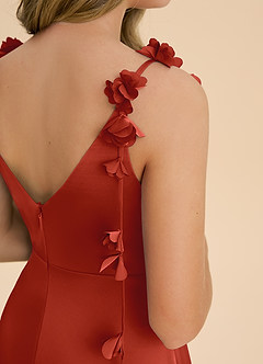 Azazie Gumdrop Junior Rust Empire Pleated Stretch Satin Dress image6