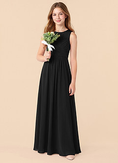 Azazie Skyla Junior Vestido Negro de Gasa de Corte en A con Plisado image5