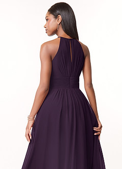 Azazie Bonnie Bridesmaid Dresses Plum A-Line Keyhole Ruched Chiffon Dress image4