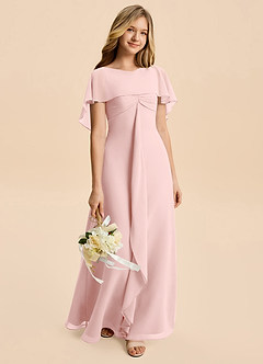 Azazie Selena Junior Powder Pink A-Line Ruched Chiffon Dress image5
