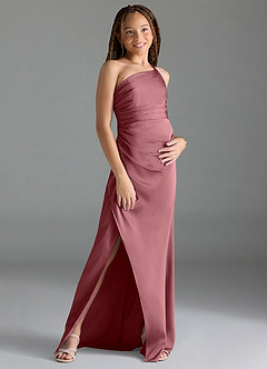 Azazie Eren Junior Desert Rose Sheath Pleated Stretch Satin Dress image3