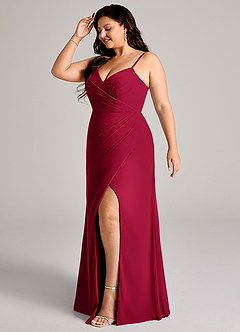 Azazie Maci Bridesmaid Dresses Burgundy Sheath Pleated Chiffon Dress image10