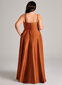 Azazie Shaude Bridesmaid Dresses Cinnamon A-Line Pleated Stretch Satin Dress image13
