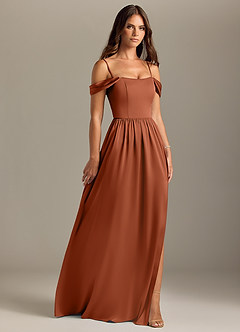 Azazie Calianna Bridesmaid Dresses Cedar Rose A-Line Off the Shoulder Stretch Satin Convertible Dress image7