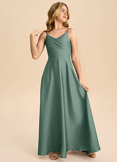 Azazie Bug Junior Robe Trapèze en Satin extensible Plissée Eucalyptus image4