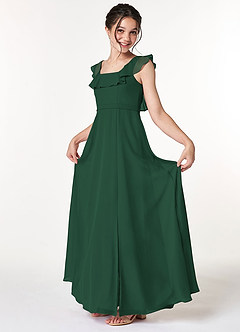 Azazie Jinny Junior A-Linie Gestreift Chiffon Kleid Dunkelgrün image1