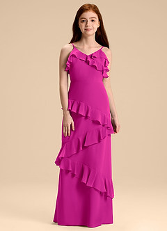 Azazie Evara Junior Abito A-Line in Chiffon Fucsia image3