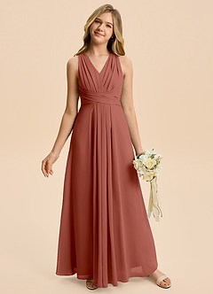 Azazie Kirsten Junior A-Linie Plissee Chiffon Kleid Rotbraun image4