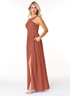 Azazie Elvira Bridesmaid Dresses Clay A-Line Pleated Chiffon Dress image3