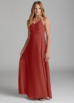 Azazie Davis Junior Terracotta A-Line Chiffon Dress image3