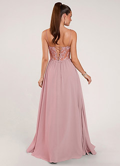 Thalyago Rosa Ballkleid aus Chiffon mit Perlenbesatz, Spitze und Satin-Einsatz image2