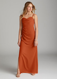 Azazie Mai Junior Vestido de Naranja Quemada de Gasa de Recto con Plisado image3