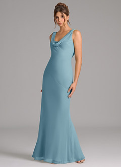 Azazie Rylina Bridesmaid Dresses Moody Blue Mermaid Pleated Chiffon Dress image4