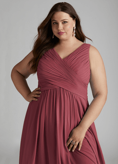 Azazie Flora Brautjungfernkleider A-Linie Plissee Chiffon Kleid Merlot image15