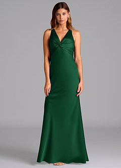 Azazie Hati Bridesmaid Dresses Dark Green Mermaid Stretch Satin Dress image5