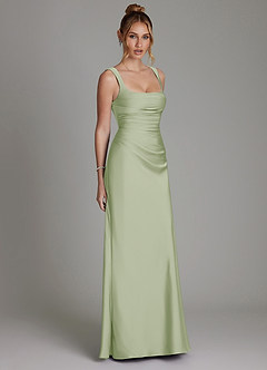 Azazie Agustina Robes de demoiselle d'honneur Robe Sirène en Satin extensible Corset Vert Sauge image4